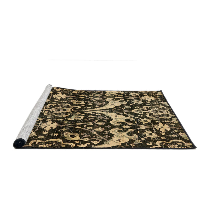 Sideview of Machine Washable Abstract Metallic Gold Rug, wshabs721
