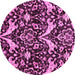 Round Machine Washable Abstract Pink Modern Rug, wshabs721pnk