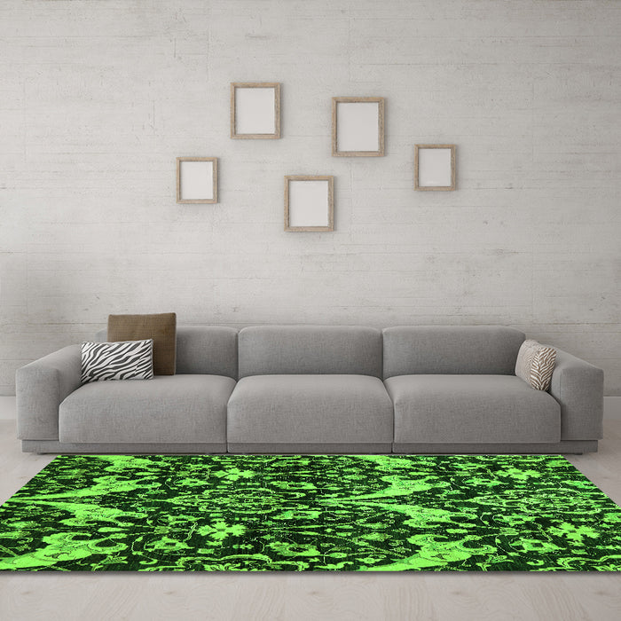 Machine Washable Abstract Green Modern Area Rugs in a Living Room,, wshabs721grn
