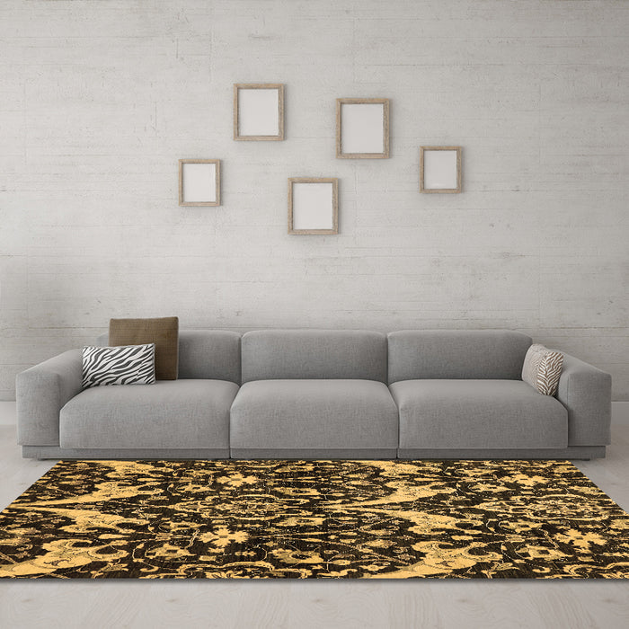 Machine Washable Abstract Brown Modern Rug in a Living Room,, wshabs721brn
