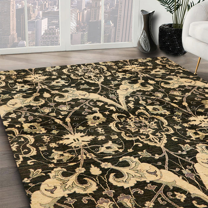 Abstract Metallic Gold Modern Rug in Family Room, abs721