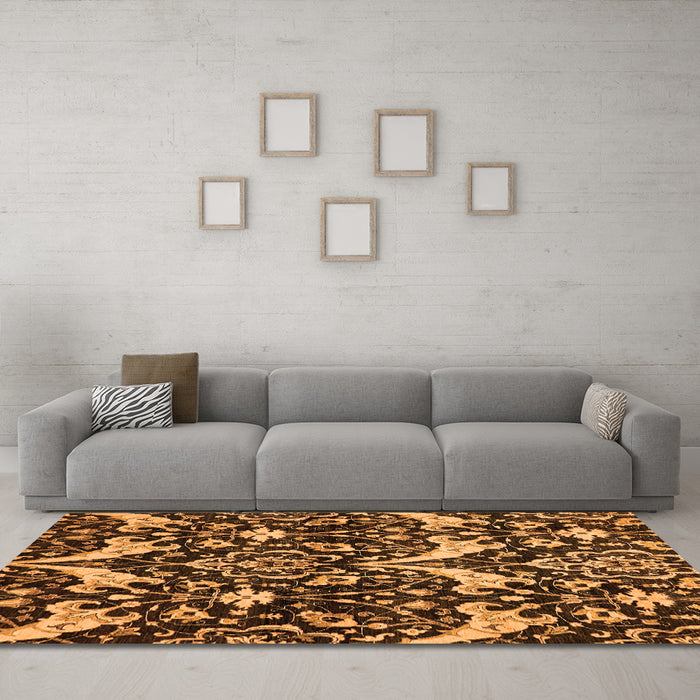 Machine Washable Abstract Orange Modern Area Rugs in a Living Room, wshabs721org