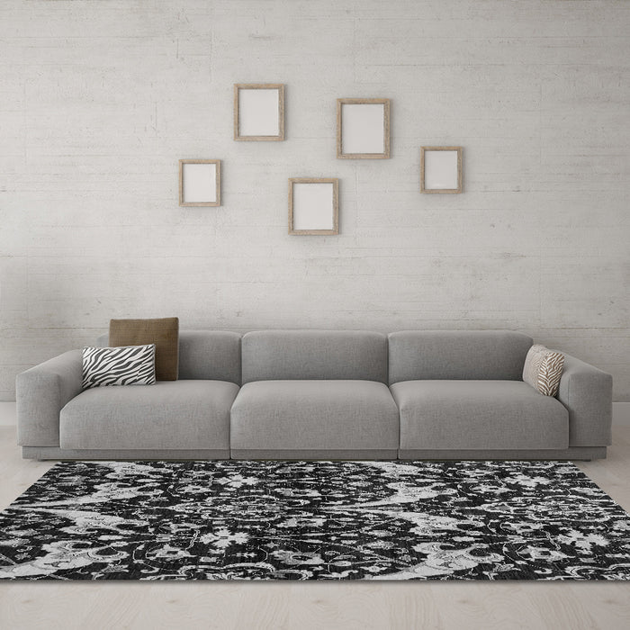 Machine Washable Abstract Gray Modern Rug in a Living Room,, wshabs721gry