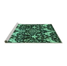 Sideview of Machine Washable Abstract Turquoise Modern Area Rugs, wshabs721turq
