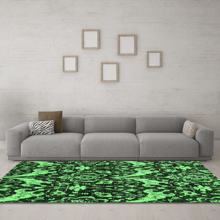 Machine Washable Abstract Emerald Green Modern Area Rugs in a Living Room,, wshabs721emgrn