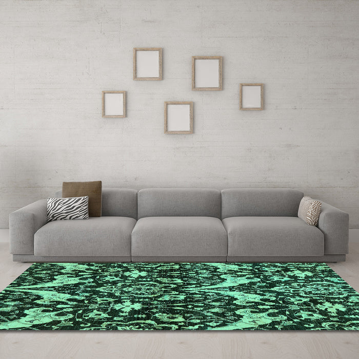 Machine Washable Abstract Turquoise Modern Area Rugs in a Living Room,, wshabs721turq