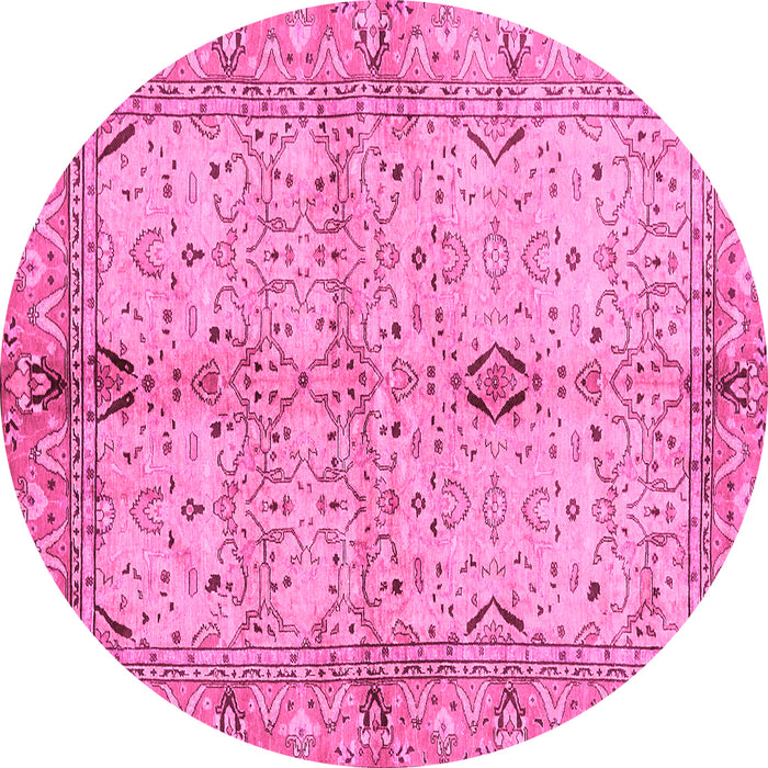 Round Machine Washable Oriental Pink Traditional Rug, wshabs722pnk
