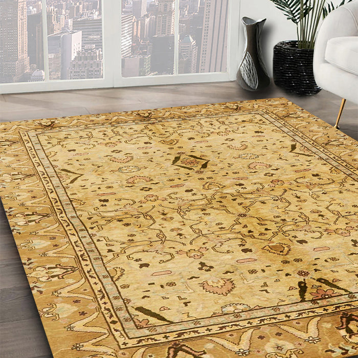 Abstract Sedona Brown Oriental Rug in Family Room, abs722