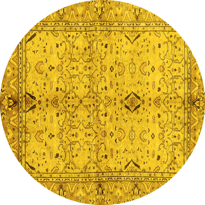 Round Oriental Yellow Traditional Rug, abs722yw