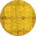 Round Oriental Yellow Traditional Rug, abs722yw