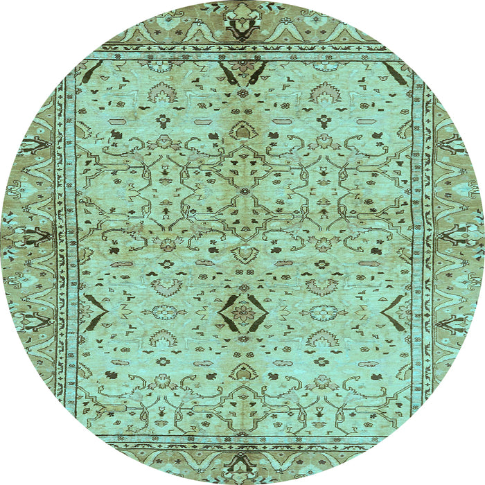 Round Machine Washable Oriental Light Blue Traditional Rug, wshabs722lblu