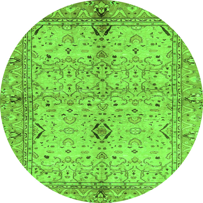 Round Machine Washable Oriental Green Traditional Area Rugs, wshabs722grn