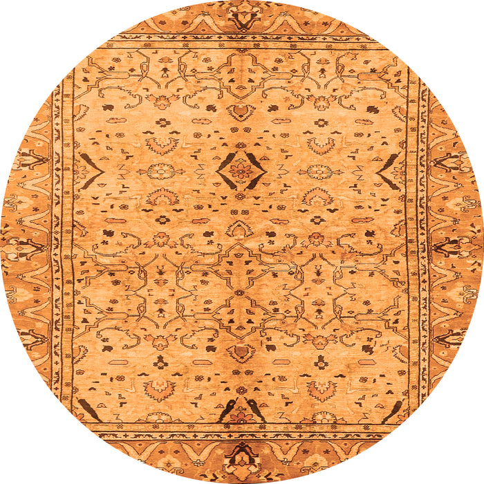 Round Machine Washable Oriental Orange Traditional Area Rugs, wshabs722org
