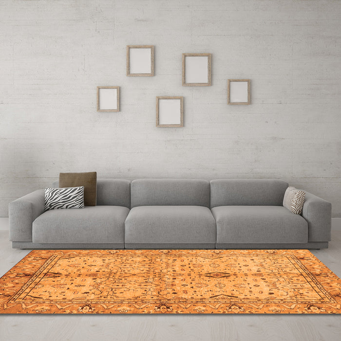 Machine Washable Oriental Orange Traditional Area Rugs in a Living Room, wshabs722org