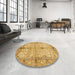 Round Abstract Sedona Brown Oriental Rug in a Office, abs722