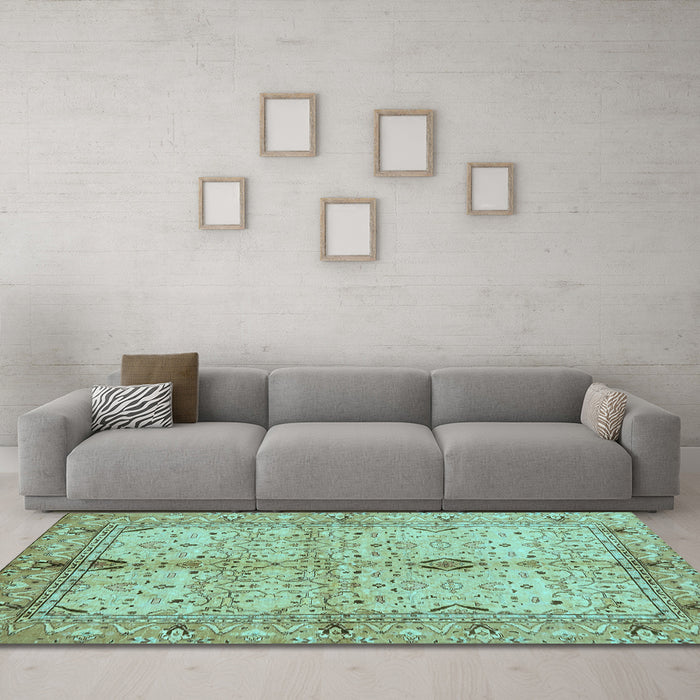 Machine Washable Oriental Light Blue Traditional Rug in a Living Room, wshabs722lblu