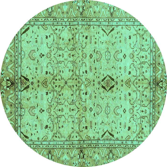 Round Machine Washable Oriental Turquoise Traditional Area Rugs, wshabs722turq