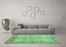 Machine Washable Oriental Turquoise Traditional Area Rugs in a Living Room,, wshabs722turq