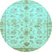 Round Machine Washable Oriental Light Blue Traditional Rug, wshabs723lblu