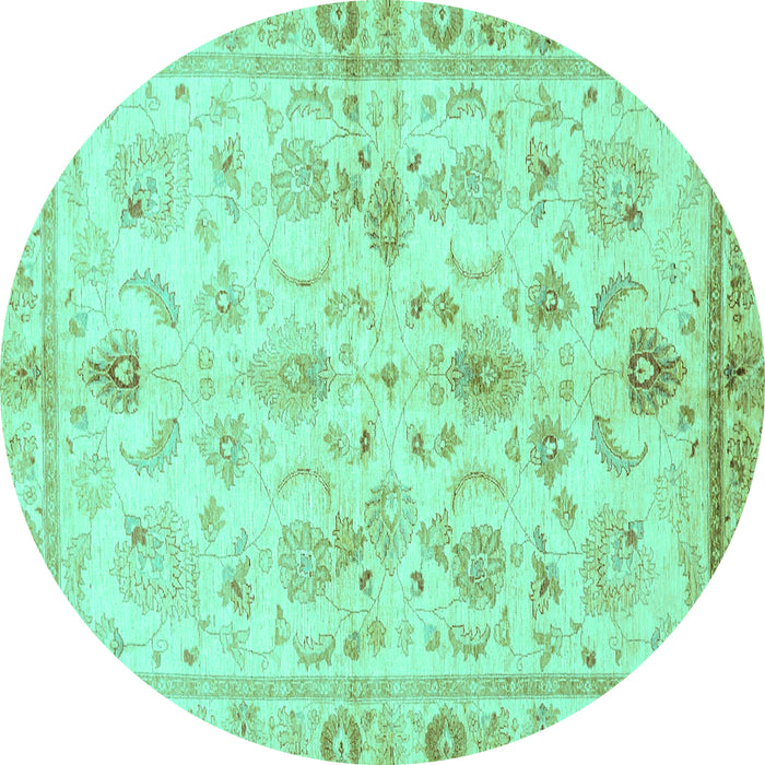 Round Machine Washable Oriental Turquoise Traditional Area Rugs, wshabs723turq