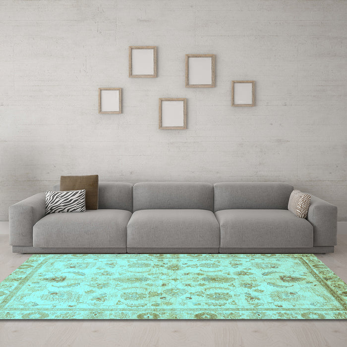 Machine Washable Oriental Light Blue Traditional Rug in a Living Room, wshabs723lblu
