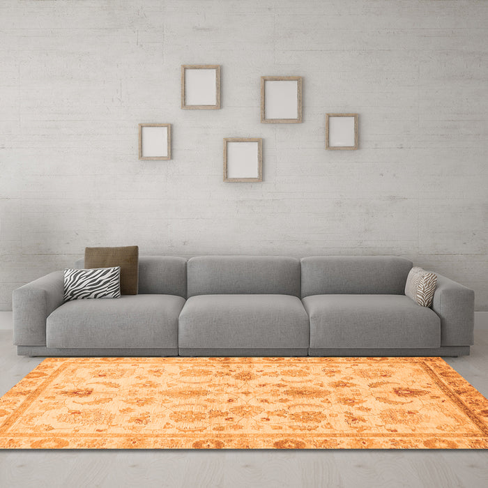 Machine Washable Oriental Orange Traditional Area Rugs in a Living Room, wshabs723org