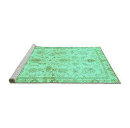 Sideview of Machine Washable Oriental Turquoise Traditional Area Rugs, wshabs723turq