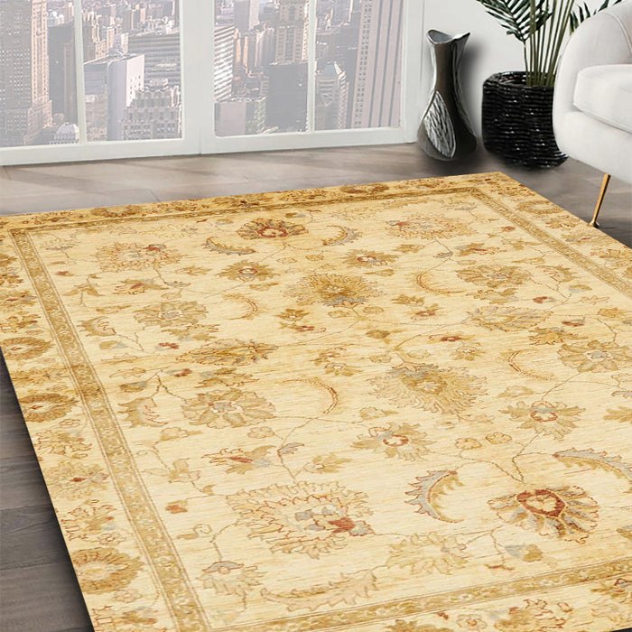 Machine Washable Abstract Mustard Yellow Rug in a Family Room, wshabs723