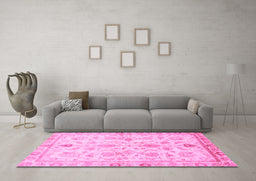 Machine Washable Oriental Pink Traditional Rug in a Living Room, wshabs723pnk