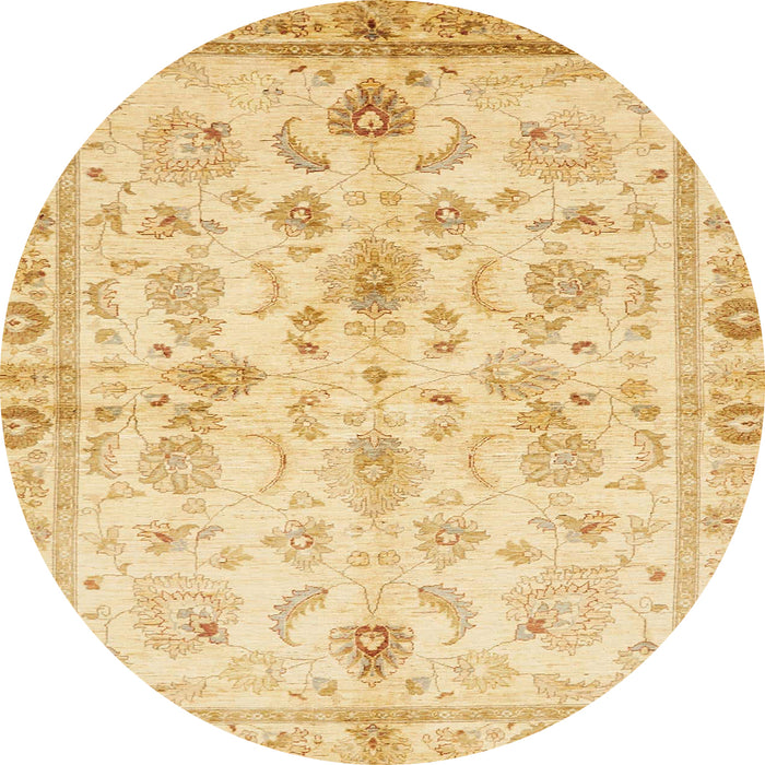 Round Abstract Mustard Yellow Oriental Rug, abs723