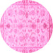 Round Machine Washable Oriental Pink Traditional Rug, wshabs723pnk