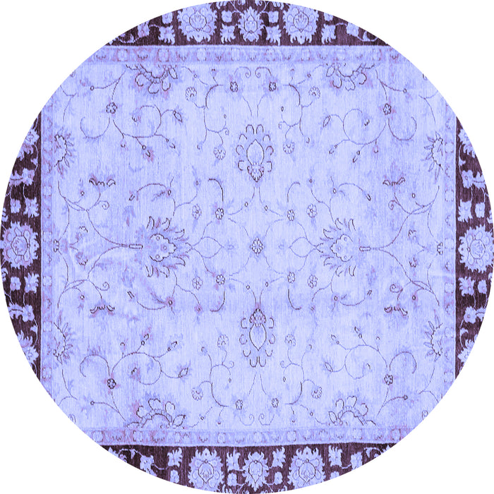 Round Machine Washable Oriental Blue Traditional Rug, wshabs724blu