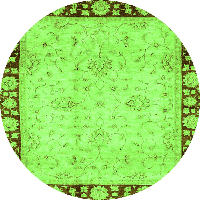 Round Oriental Green Traditional Rug, abs724grn