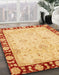 Abstract Chrome Gold Yellow Oriental Rug in Family Room, abs724