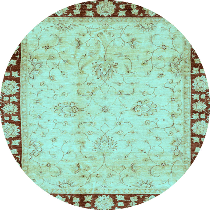 Round Machine Washable Oriental Light Blue Traditional Rug, wshabs724lblu