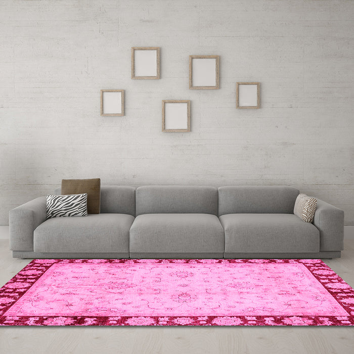 Machine Washable Oriental Pink Traditional Rug in a Living Room, wshabs724pnk