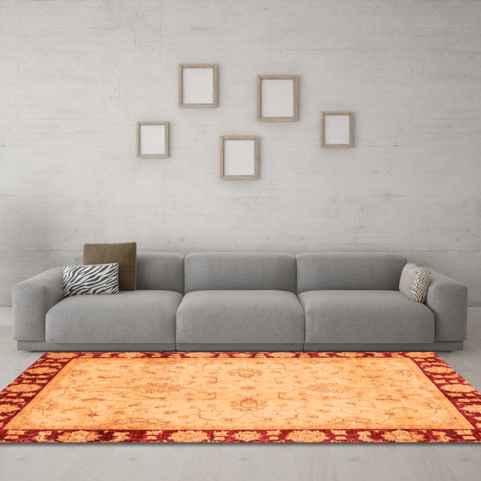 Machine Washable Oriental Orange Traditional Area Rugs in a Living Room, wshabs724org