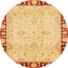 Round Abstract Chrome Gold Yellow Oriental Rug, abs724