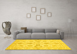 Machine Washable Oriental Yellow Traditional Rug in a Living Room, wshabs725yw