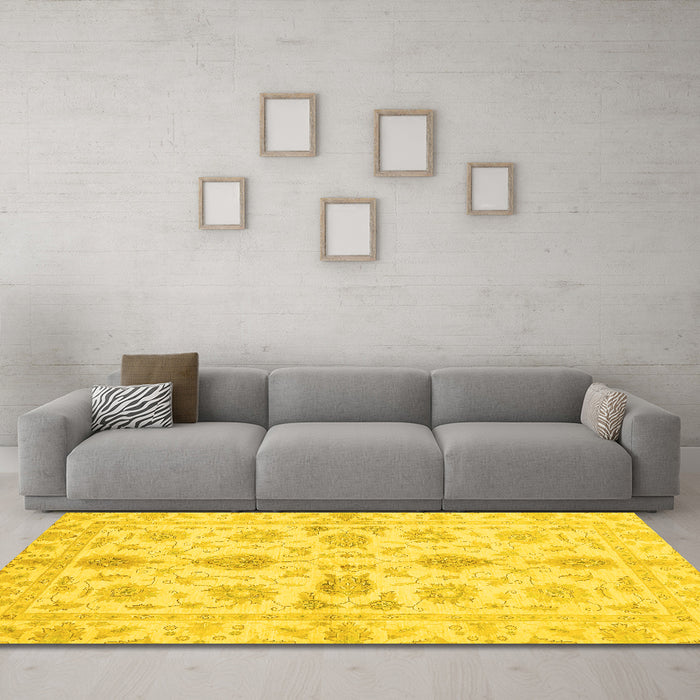 Machine Washable Oriental Yellow Traditional Rug in a Living Room, wshabs725yw