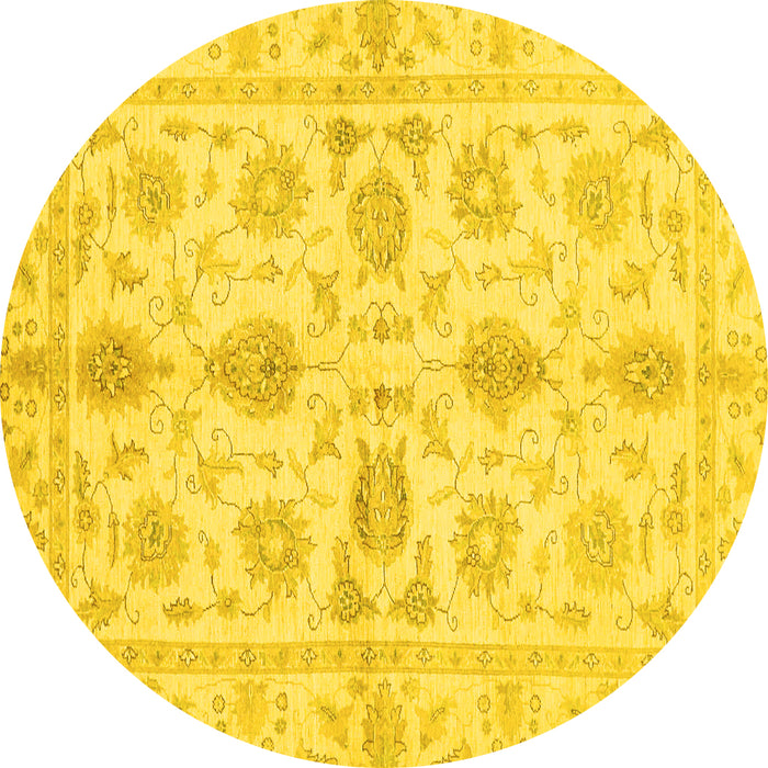 Round Machine Washable Oriental Yellow Traditional Rug, wshabs725yw