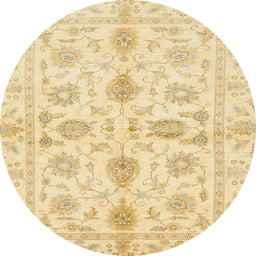 Round Abstract Brown Gold Oriental Rug, abs725
