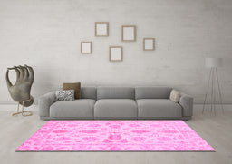 Machine Washable Oriental Pink Traditional Rug in a Living Room, wshabs725pnk