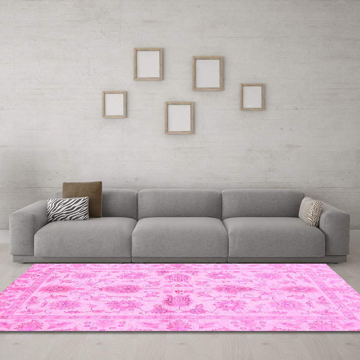 Machine Washable Oriental Pink Traditional Rug in a Living Room, wshabs725pnk