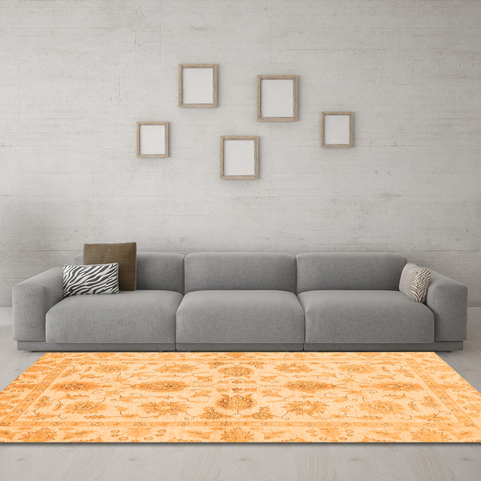 Machine Washable Oriental Orange Traditional Area Rugs in a Living Room, wshabs725org