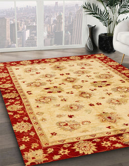 Machine Washable Abstract Orange Red Rug in a Family Room, wshabs726