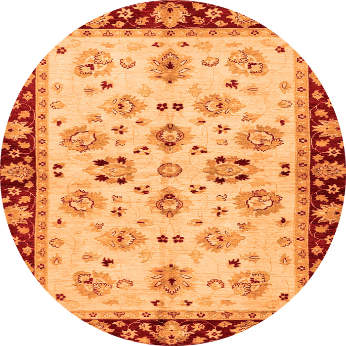Round Oriental Orange Traditional Rug, abs726org