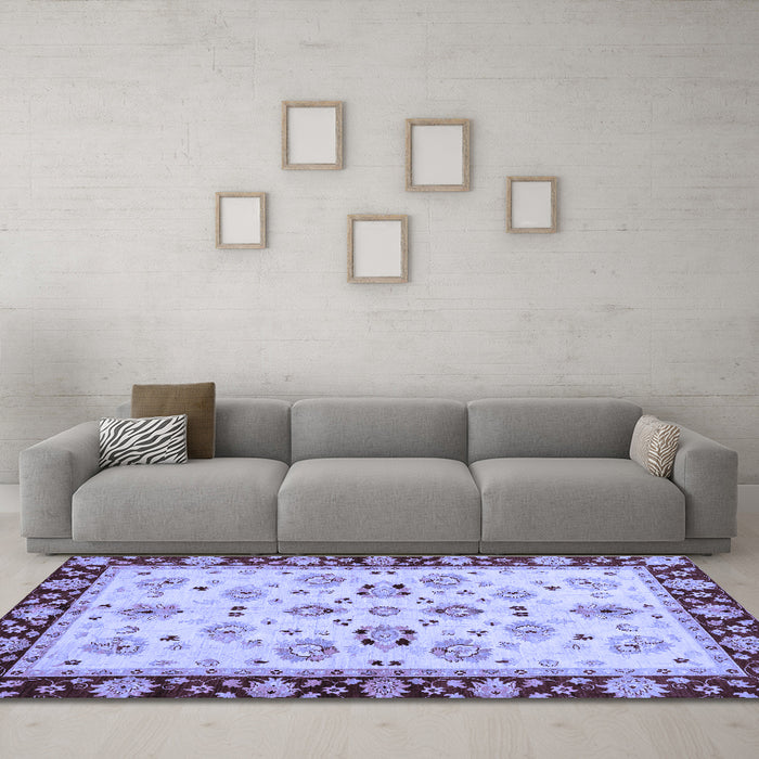 Machine Washable Oriental Blue Traditional Rug in a Living Room, wshabs726blu
