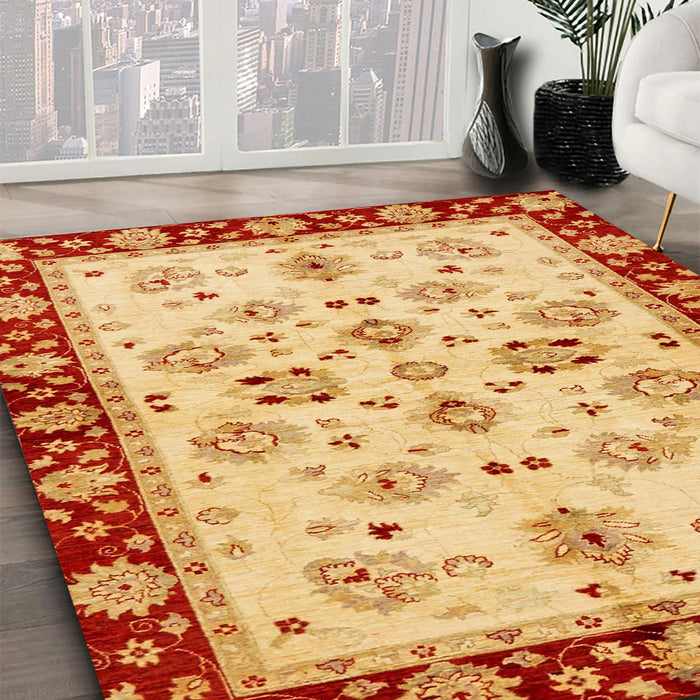 Abstract Orange Red Oriental Rug in Family Room, abs726