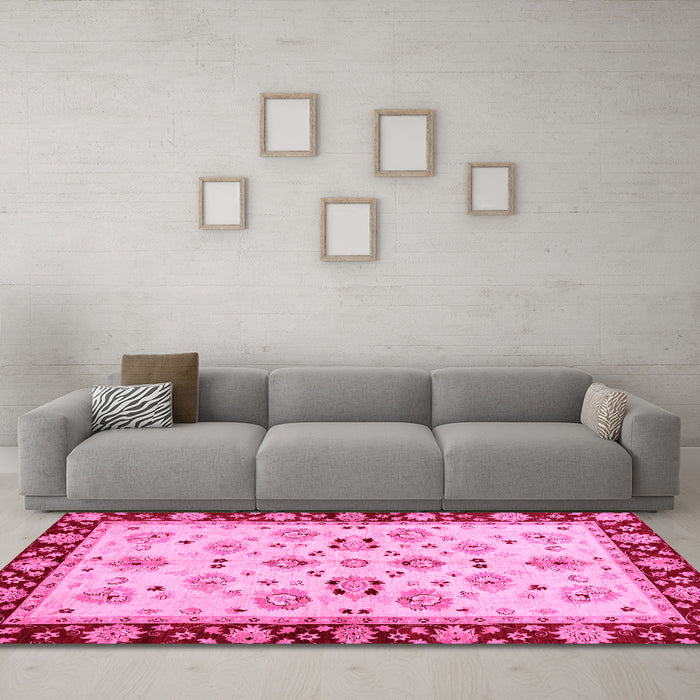 Machine Washable Oriental Pink Traditional Rug in a Living Room, wshabs726pnk
